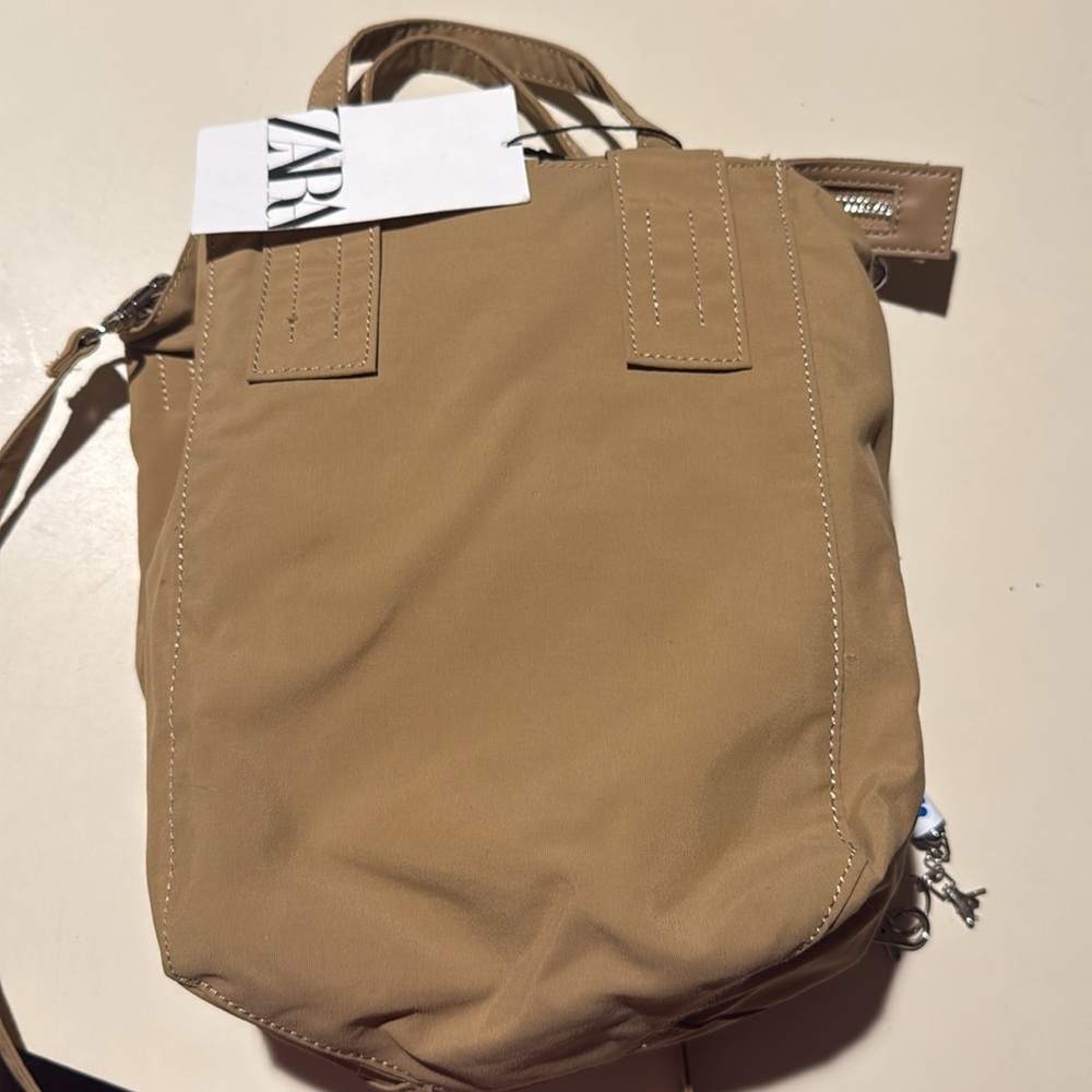 Zara Tote Bag Beige/ Tan satchel with crossbody strap NWT - Picture 7 of 7